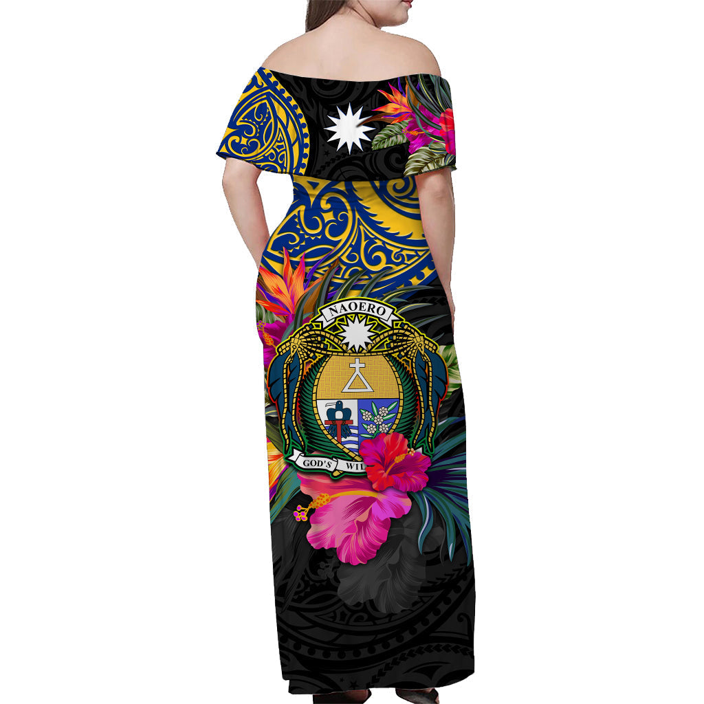 Nauru Off Shoulder Langes Kleid Verführerische Polynesien und tropische Blumen LT13