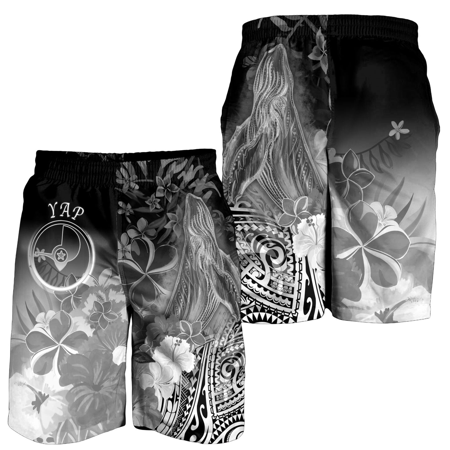Yap Herren Bermuda Shorts - Buckelwal mit tropischen Blumen (Weiß)