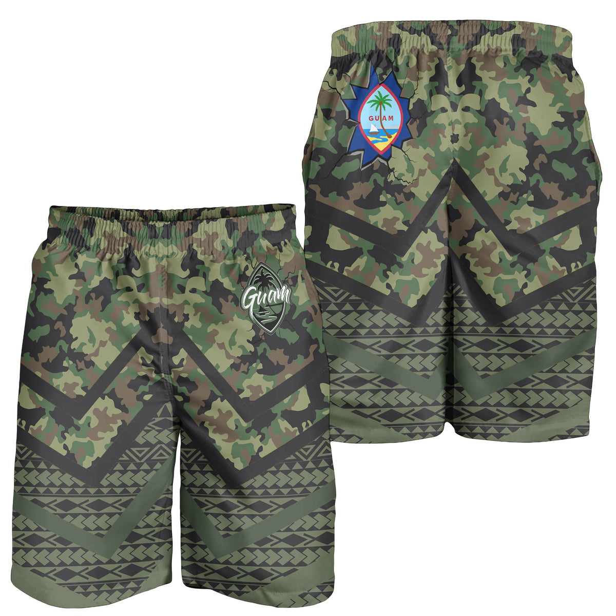 Guam Herren Bermudas Shorts - Individuelles Guam Camo Deluxe Polynesian Tattoo