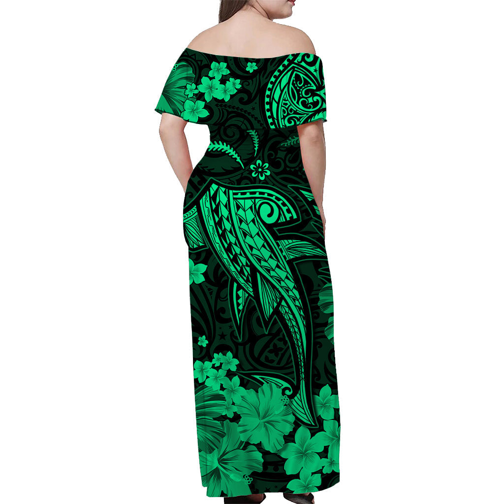 Hawaii schulterfreies langes Kleid Polynesia Green Shark LT13