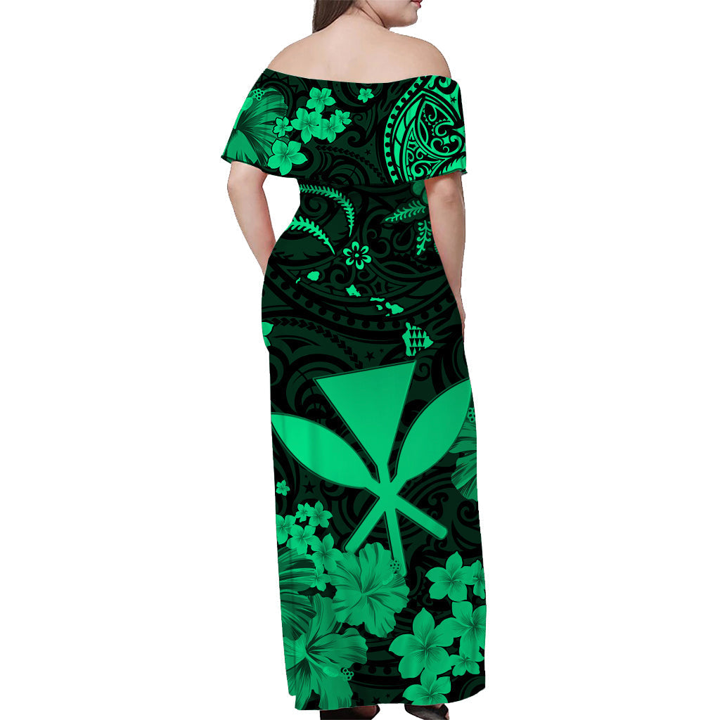 Hawaii schulterfreies langes Kleid Polynesien Grün Kanaka Maoli LT13