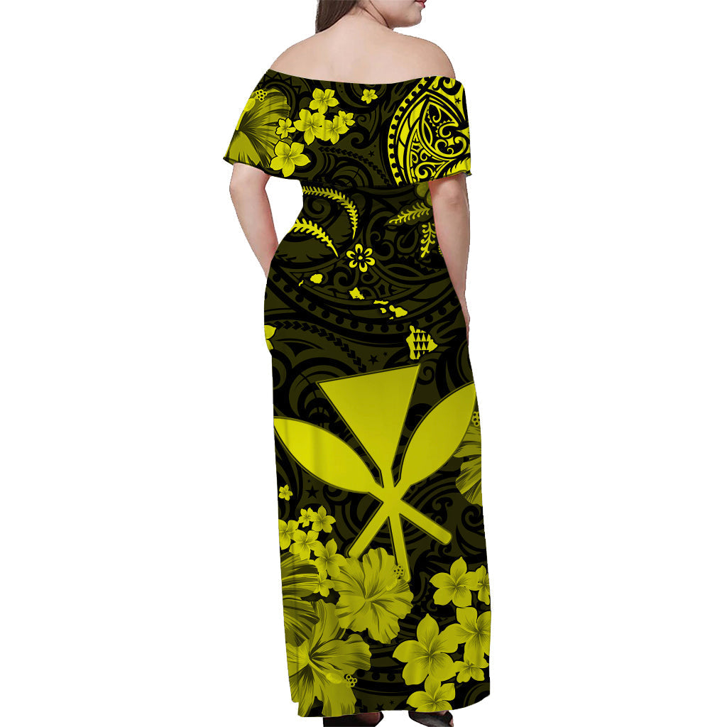 Hawaii schulterfreies langes Kleid Polynesien Gelb Kanaka Maoli LT13