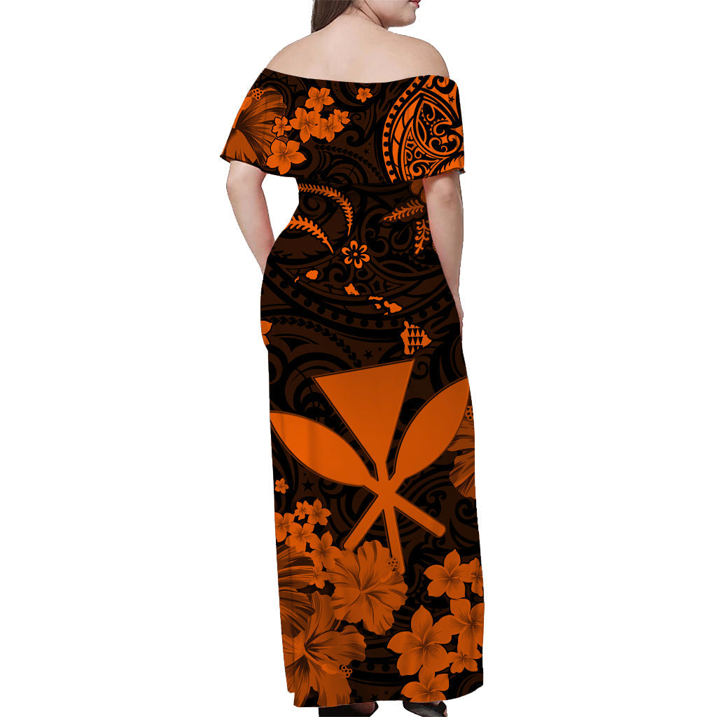Hawaii schulterfreies langes Kleid Polynesien Orange Kanaka Maoli LT13