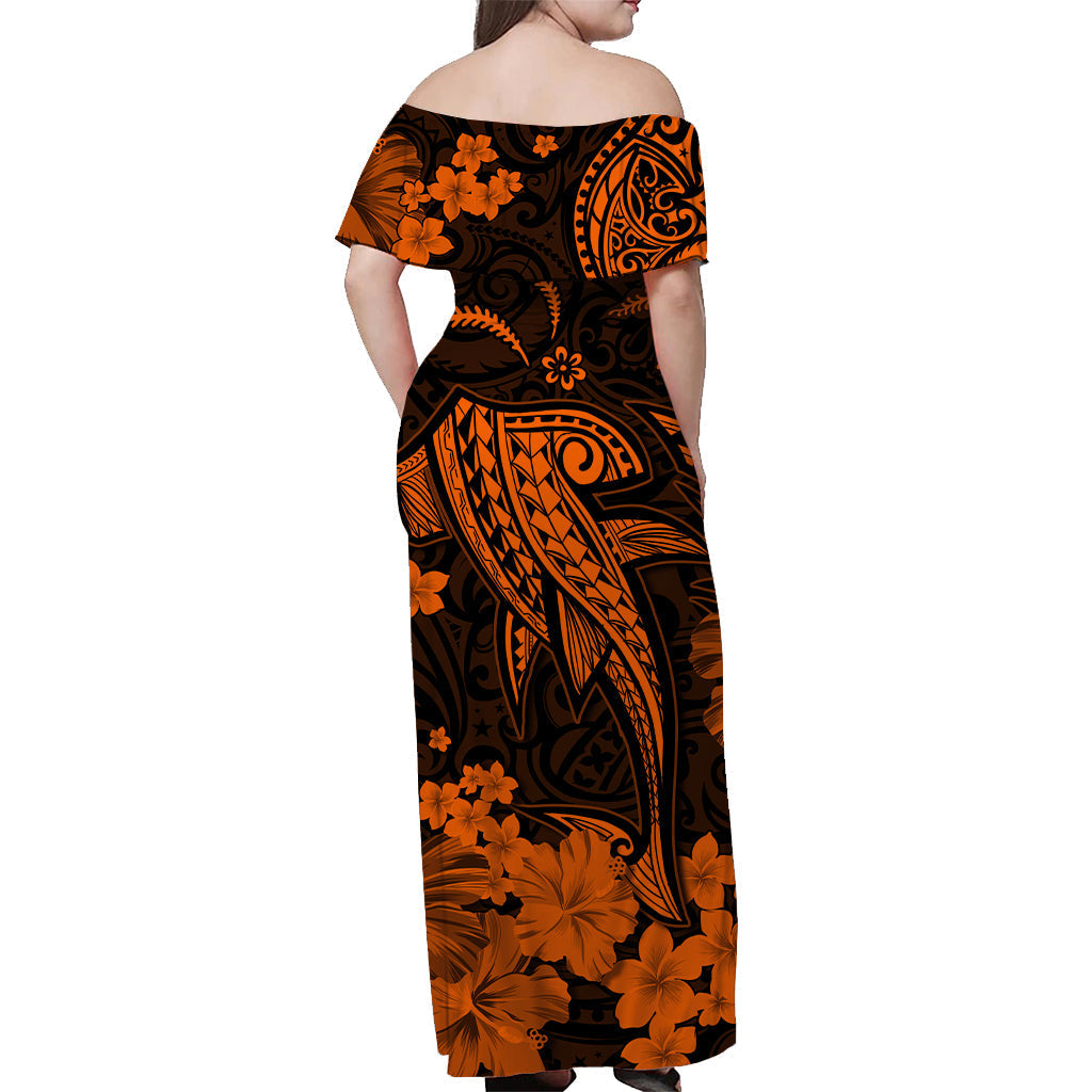 Hawaii schulterfreies langes Kleid Polynesien Orange Shark LT13