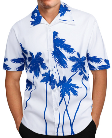 Weißes Hawaiihemd mit orangefarbenen oder blauen Palmen