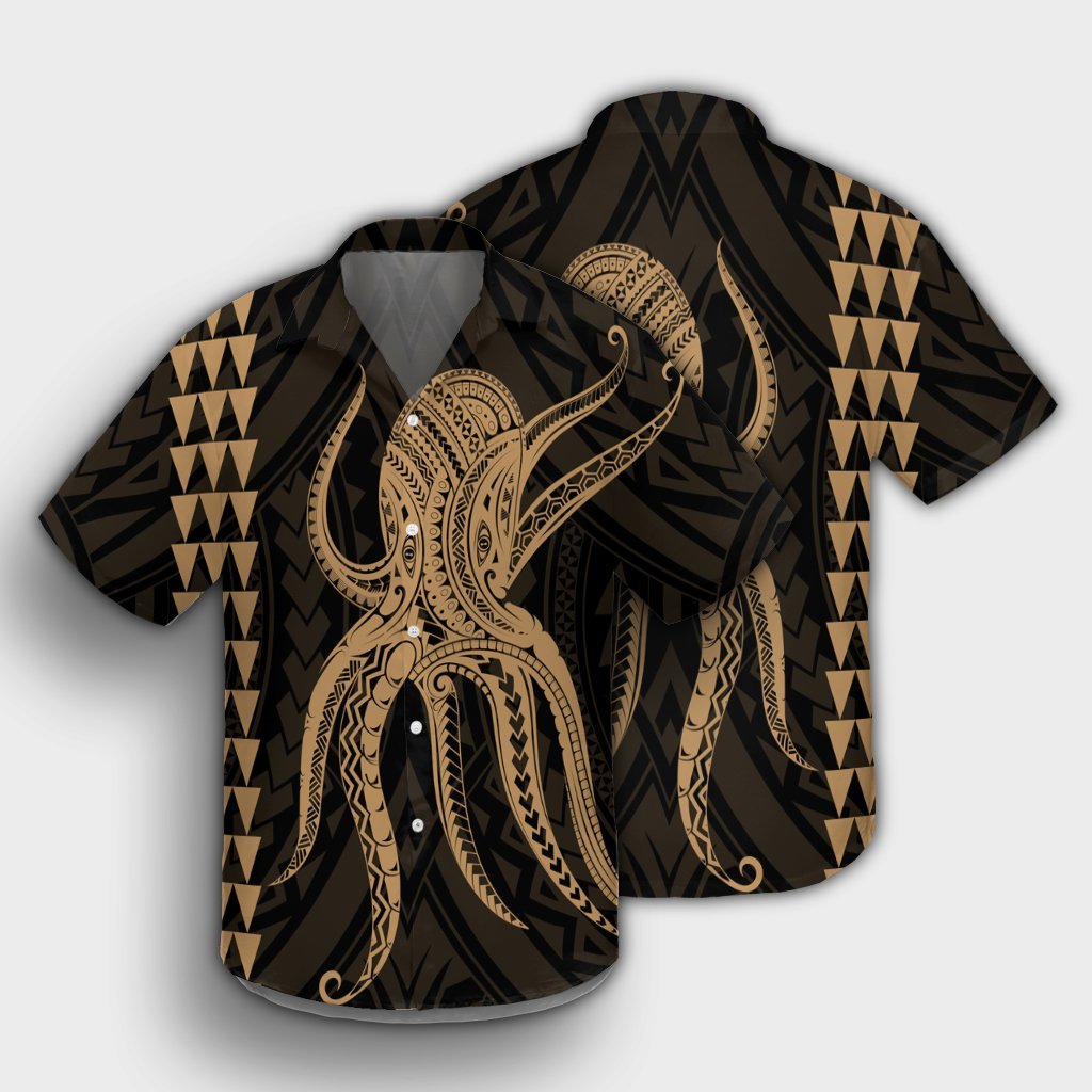 Hawaii Octopus KaKau Polynesisches Hawaiihemd - Gold - AH