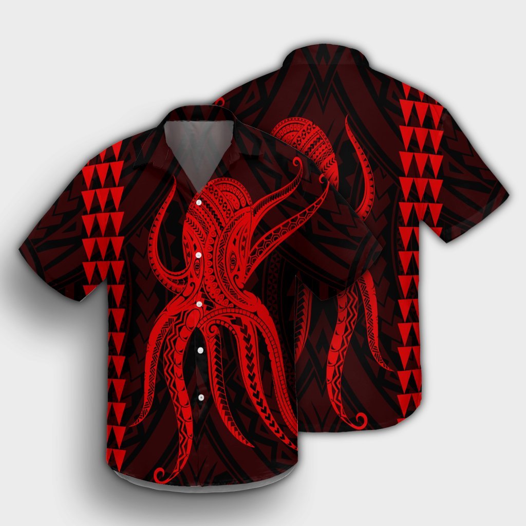 Hawaii Octopus KaKau Polynesisches Hawaiihemd - Rot - AH