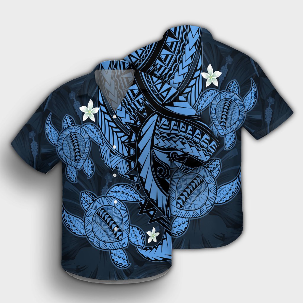 Hawaii Polynesian Turtle Hibiscus Hawaiihemd - Pastellblau - AH