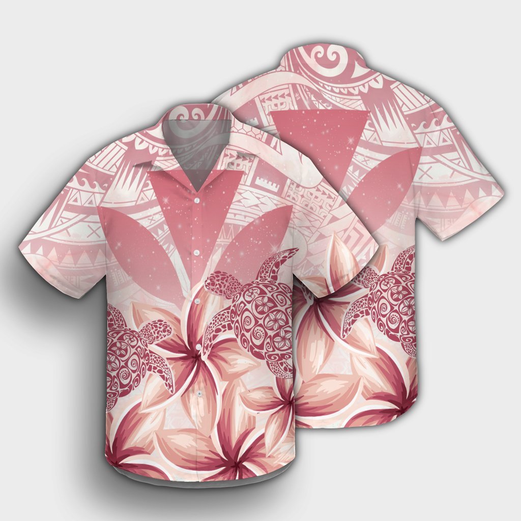 Hawaii Schildkröte Kanaka Plumeria Polynesisches Hawaiihemd Rosa - AH