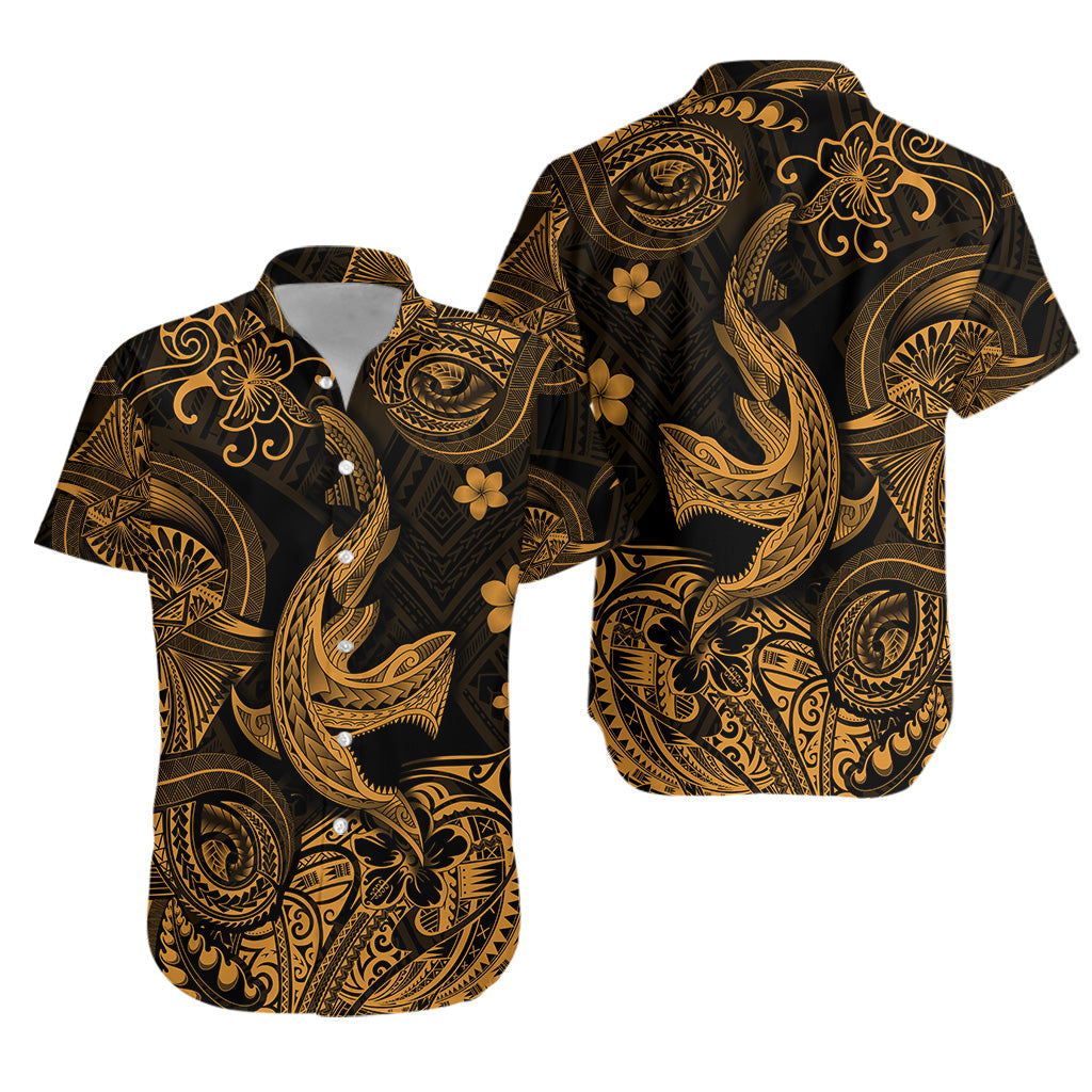 Hawaii Angry Shark Polynesian Hawaiian Shirt Unique Style - Gold LT8 Gold - Polynesian Pride