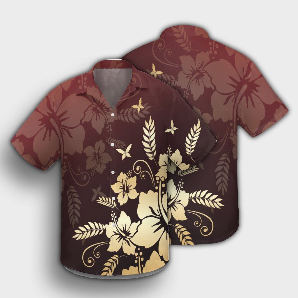 Hawaiian Golden Hibiscus Schmetterling Polynesianisches Hawaiihemd - AH