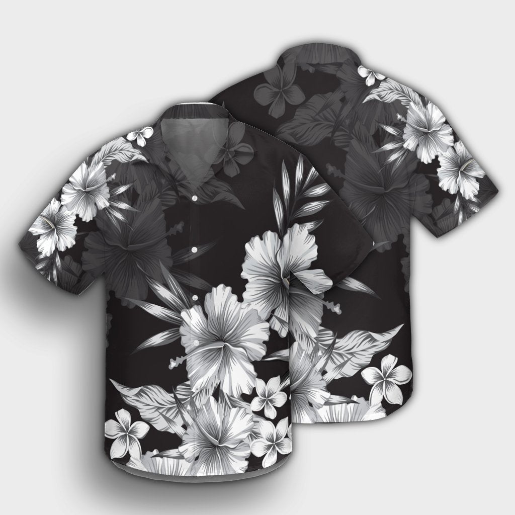 Hawaiian Hibiscus Schwarz-Weiß Polynesisches Hawaiihemd - AH