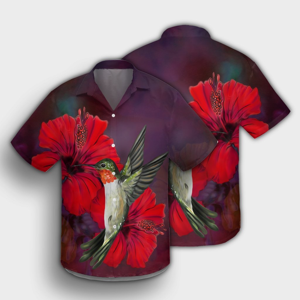 Hawaiianisches Kolibri und Hibiskus Polynesisches Hawaiihemd - AH