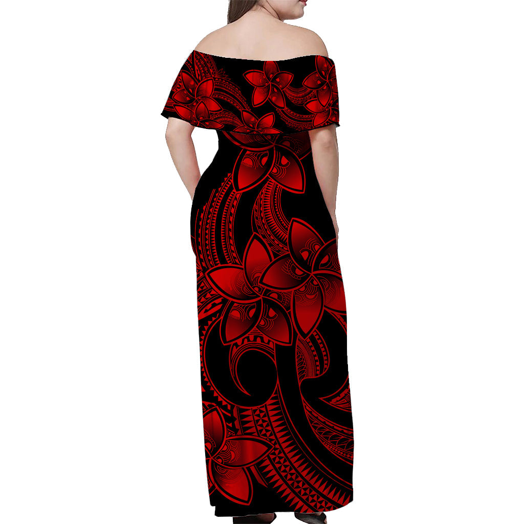 Polynesian Pride Plumeria Blumen Off Shoulder Langes Kleid Polynesian Tribal Red Vibe LT9