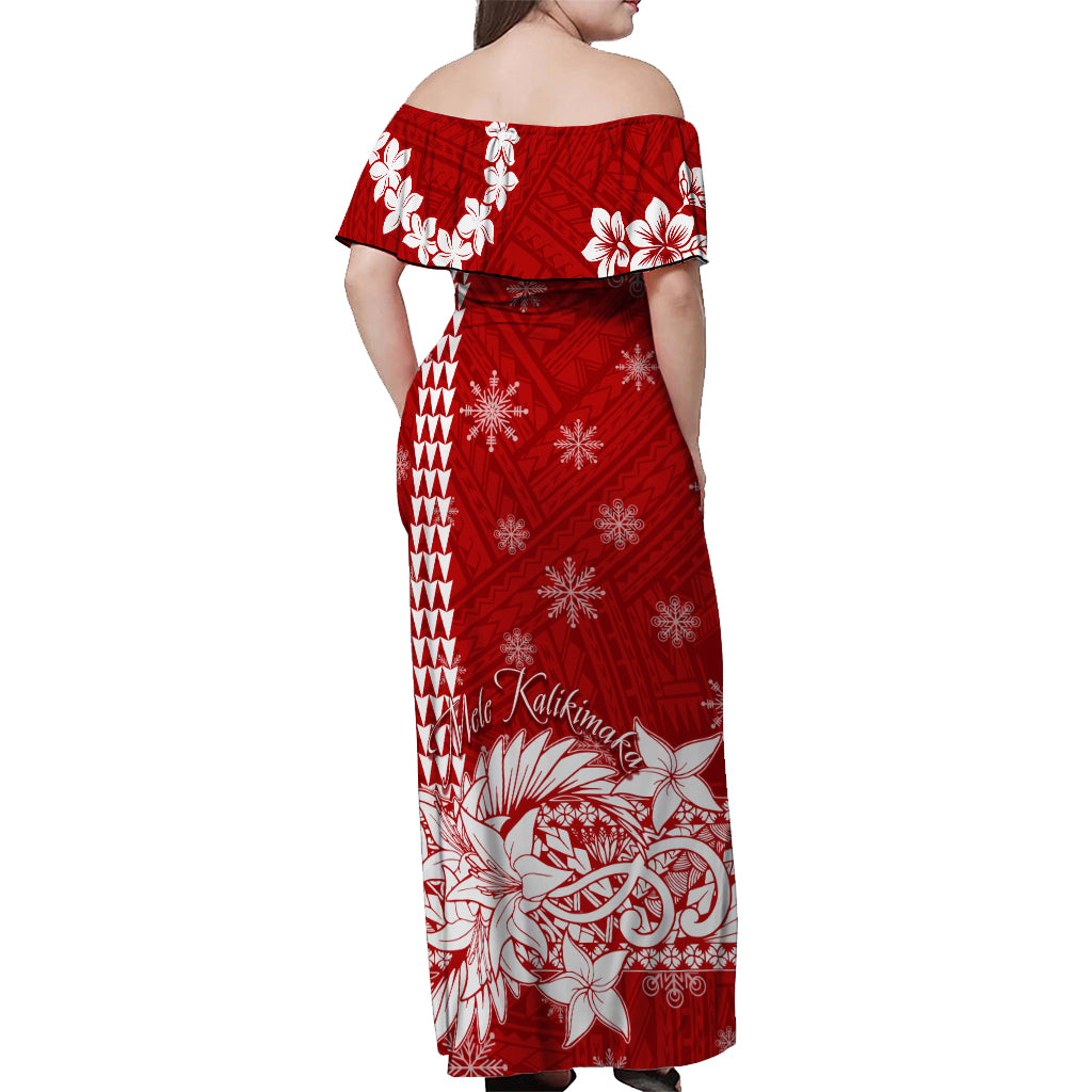 Hawaii Mele Kalikimaka Schulterfreies Langes Kleid Blumenstil LT7
