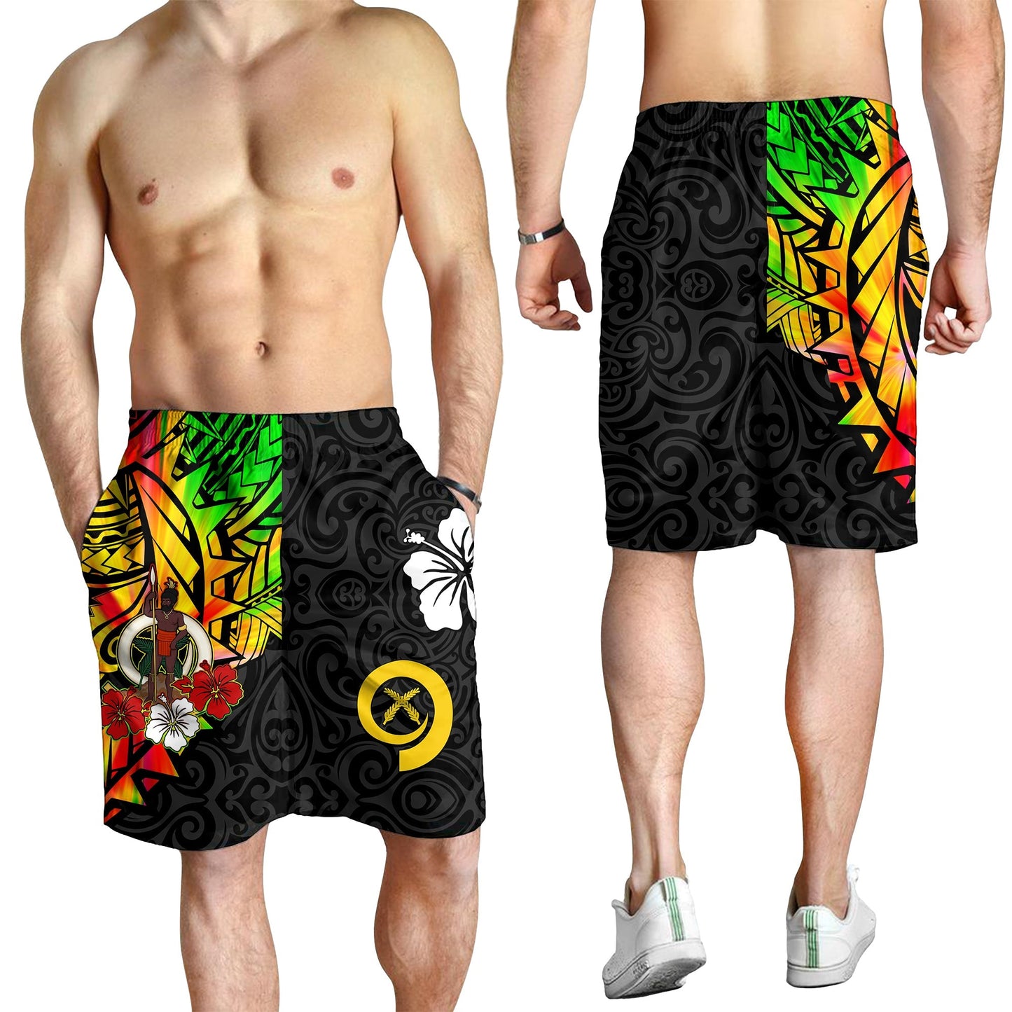 Vanuatu Herren Bermuda Shorts Polynesien Batik Hibiskusblüten LT13