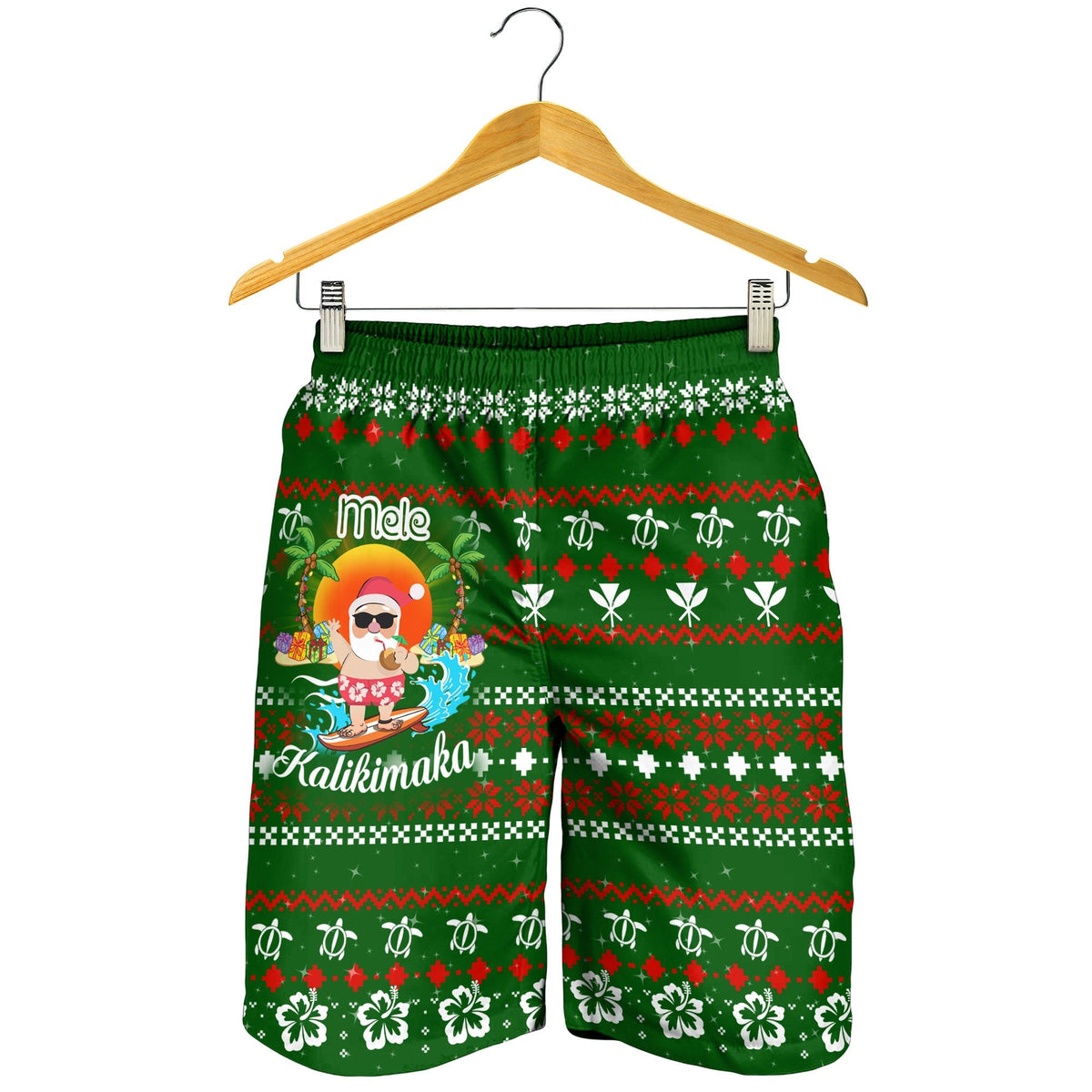 Hawaiianische Weihnachtsmann Mele Kalikimaka Herren Bermudas Shorts - Aviv Style - Grün - AH