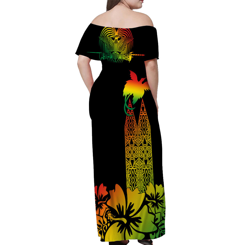 Hibiscus Tribal Muster Off Shoulder Langes Kleid Motuan Reggae Farbe LT7