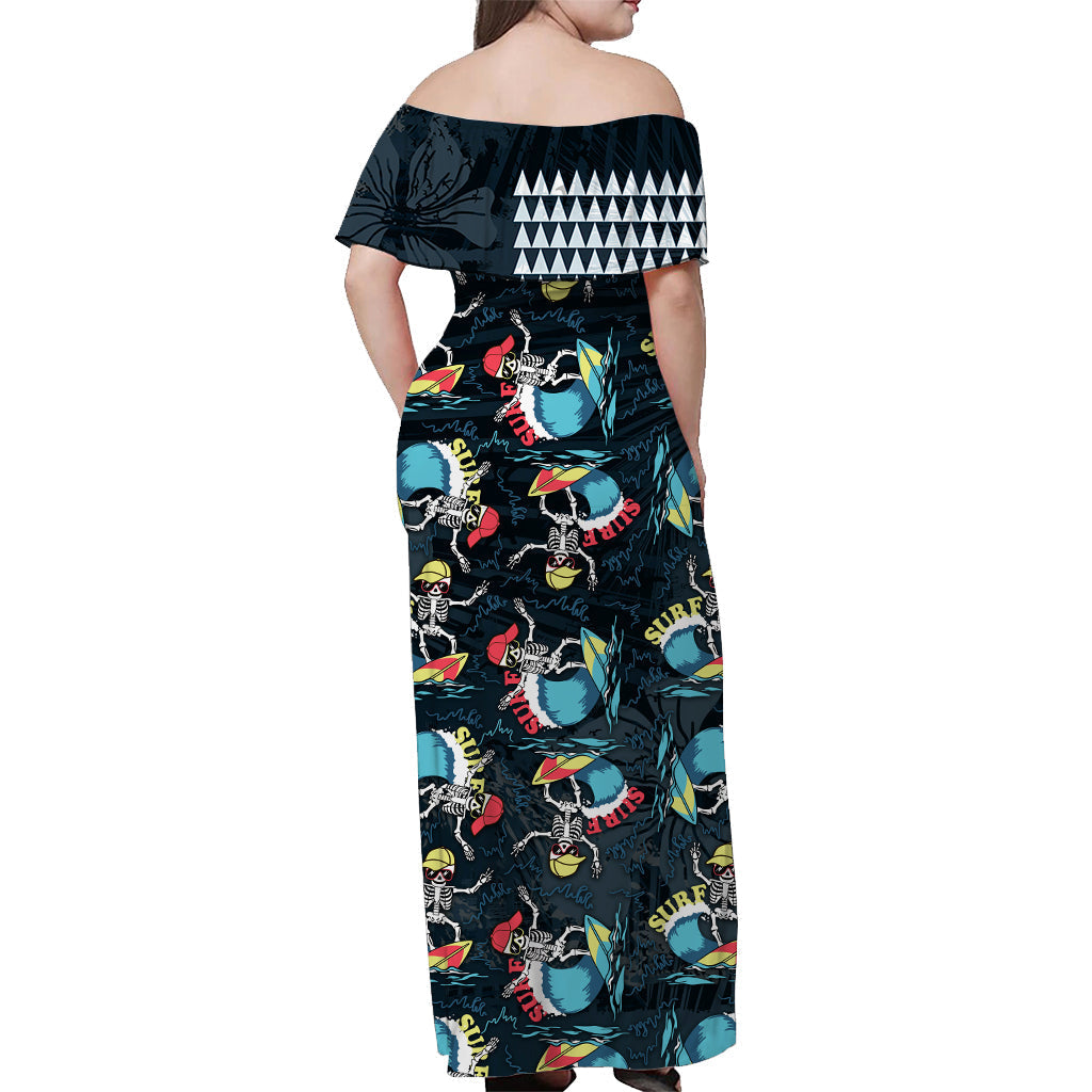 Hawaii Skelett Surf schulterfreies langes Kleid Halloween Hawaiian Tribal LT13