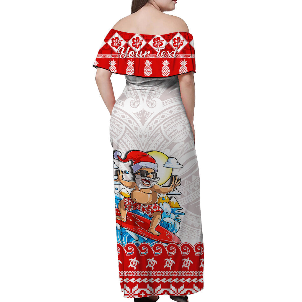 Benutzerdefinierte personalisierte Hawaii Weihnachten Off Schulter langes Kleid Surfen Santa Mele Kalikimaka Polynesian LT14