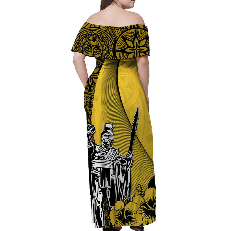 Hawaiian King Kamehameha Schulterfreies Langes Kleid Vibe Gelb Style LT6