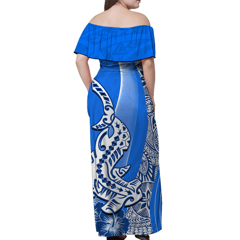 Hawaiian Shark Polynesian Off Shoulder Langes Kleid Vibe Blue Style LT6