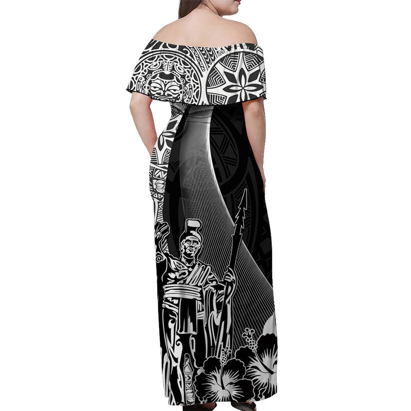 Hawaiian King Kamehameha Schulterfreies Langes Kleid Vibe Schwarz Style LT6