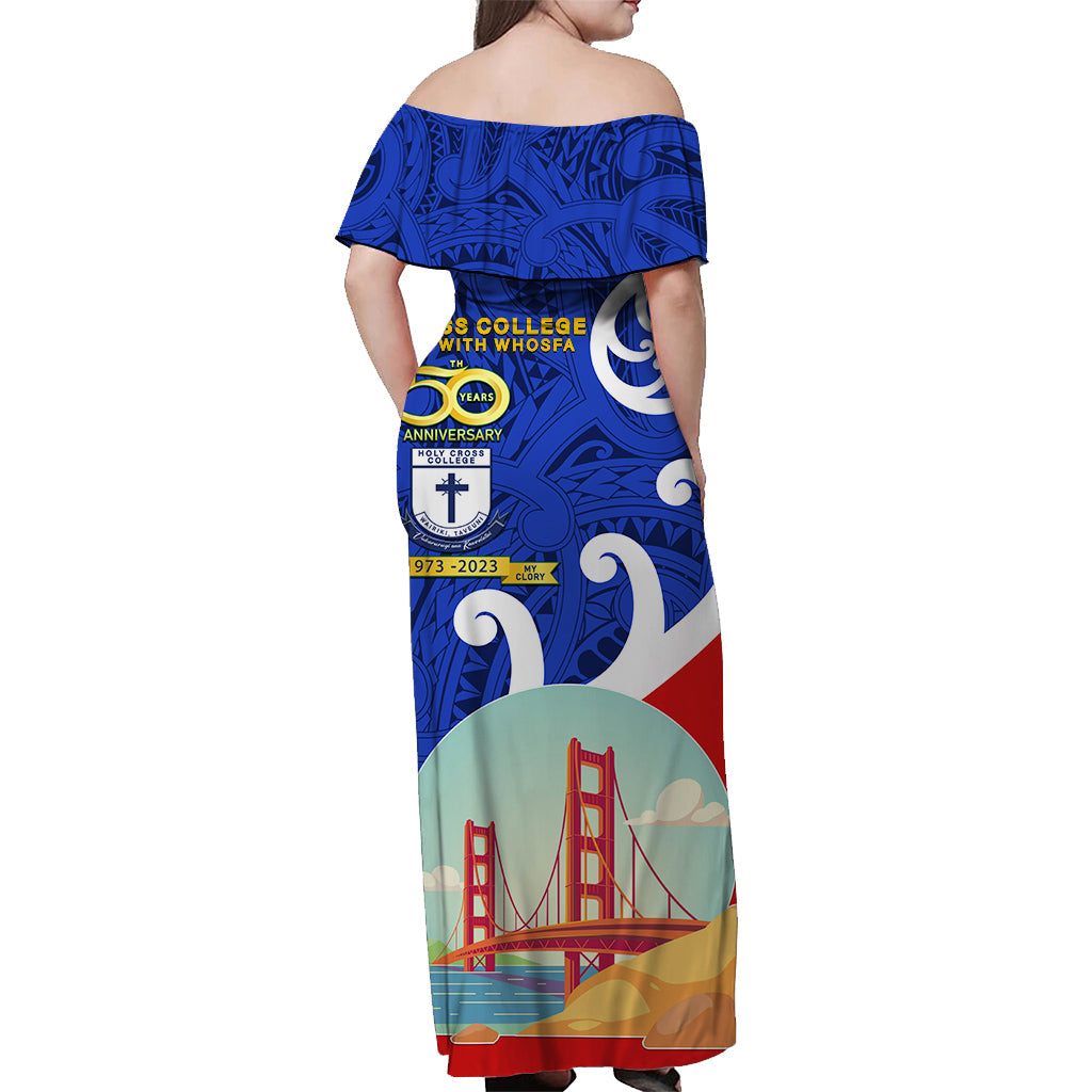 Whosfa feiert HCC-Jubiläum Fiji USA Schulterfreies langes Kleid Silver Fern Koru Vibes LT8