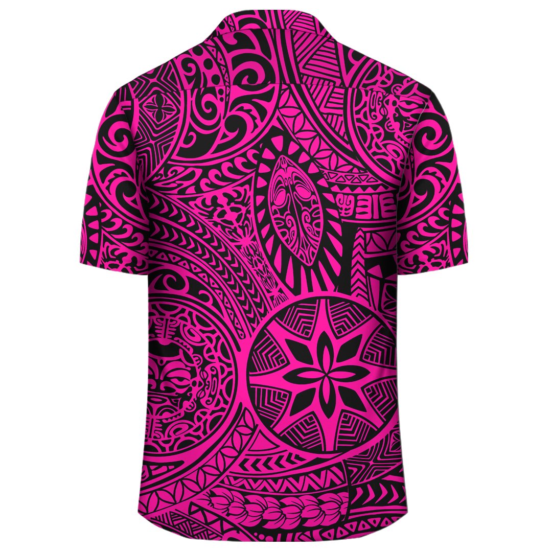 Polynesisches Hawaii-Hemd im Tribal-Tattoo-Stil in Rosa