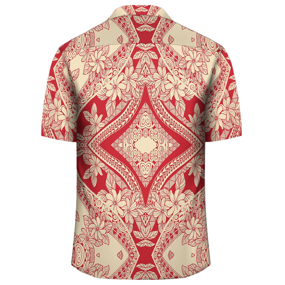 Hawaiihemd mit polynesischem Plumeria-Mix