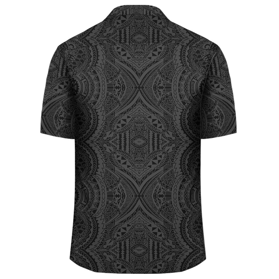 Graues Hawaiihemd mit polynesischer Symmetrie