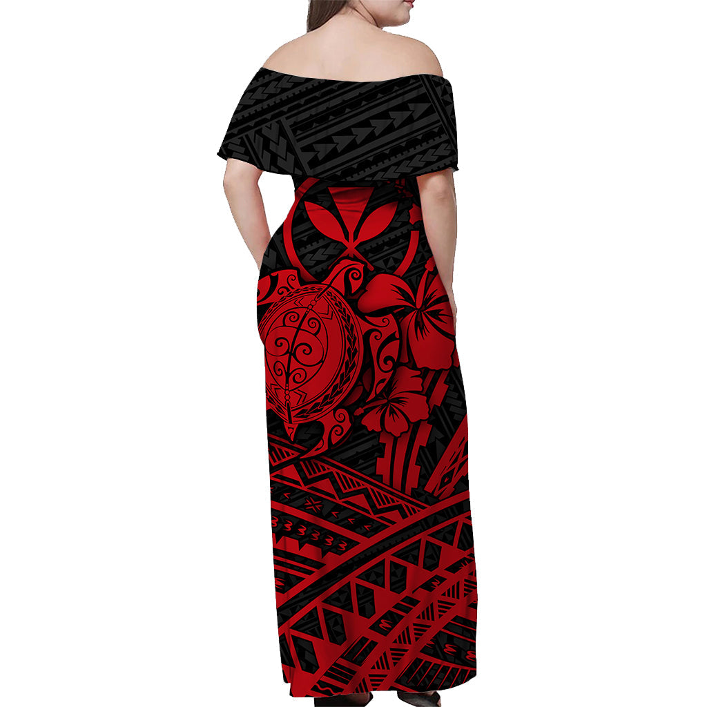 Hawaii-Schildkröte mit Hibiskus-Tribal-Schulterfreies Kleid Rot - LT12