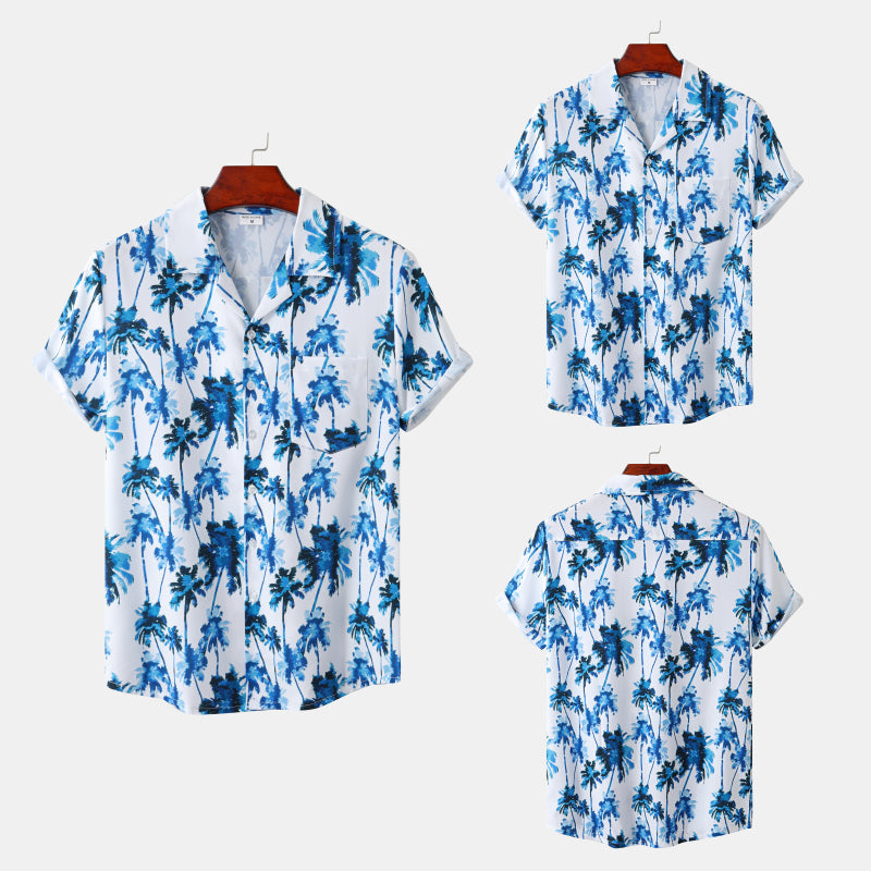 Lockeres Hawaiihemd mit blauen Palmen