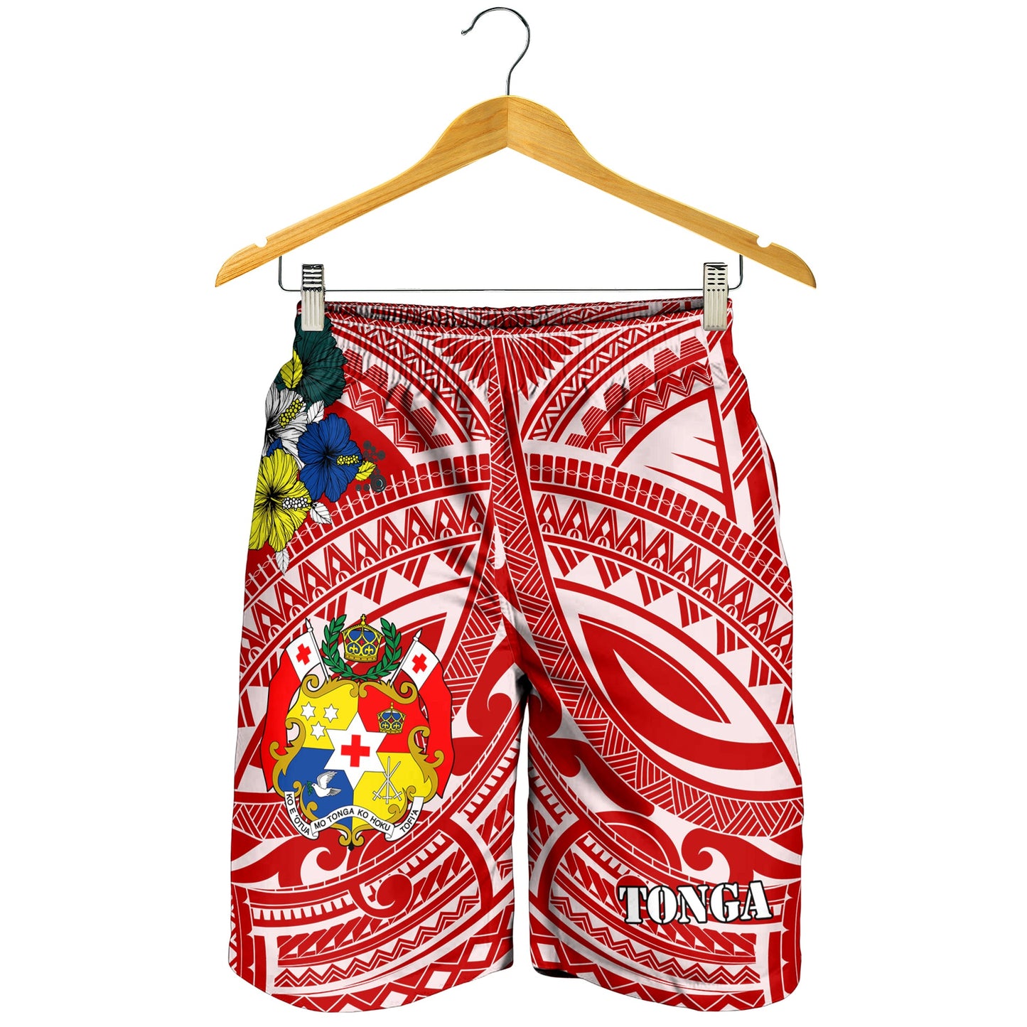 Tonga Herren Bermuda Shorts - Polynesisches Muster Rote Farbe LT7
