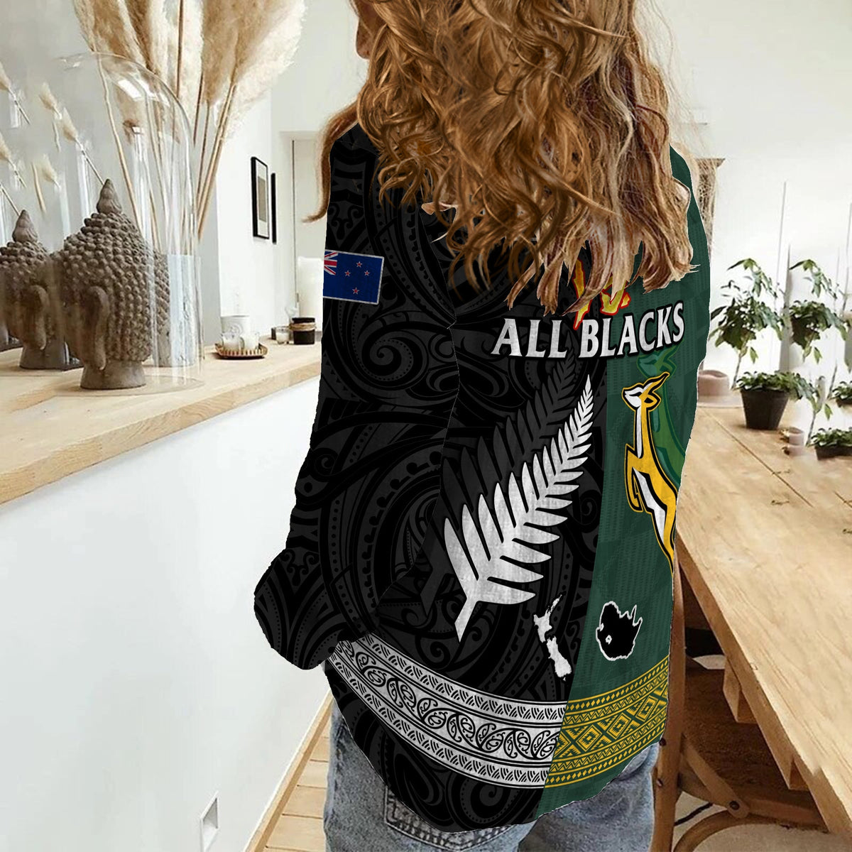 Südafrika Protea und Neuseeland Farn Frauen Casual Shirt Rugby Go Springboks vs All Black LT13