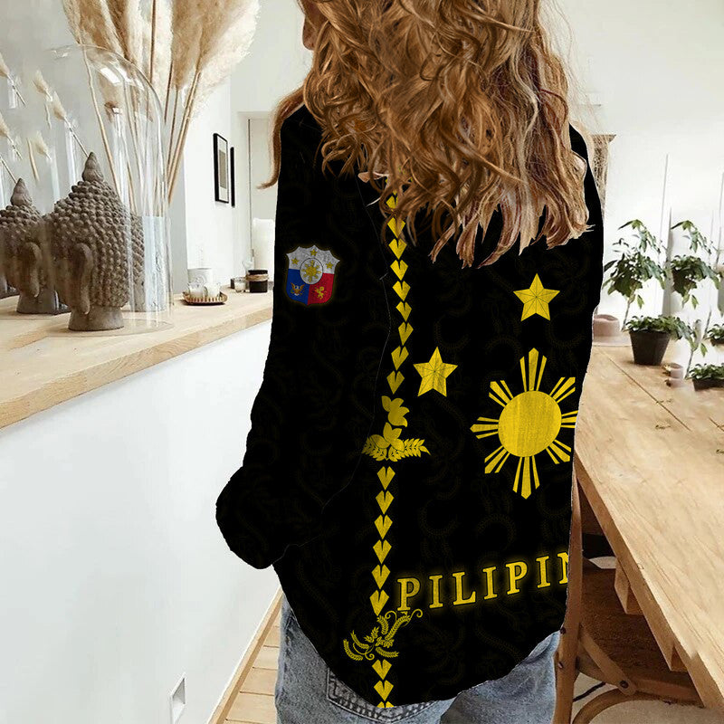 Philippinen Damen Casual Shirt Pechera mit seitlichem Barong-Muster LT9