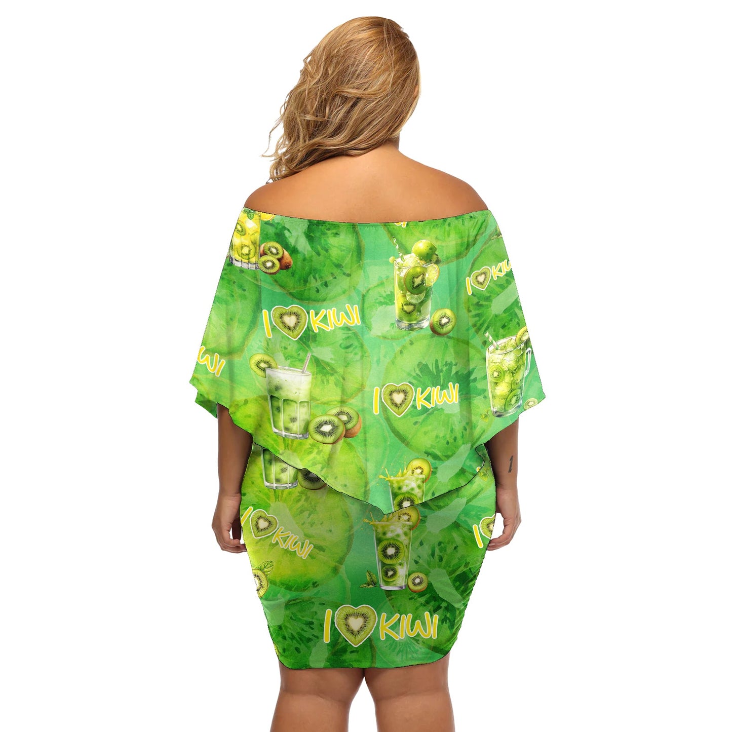 I Love Kiwi Schulterfreies Kurzes Kleid mit blumen Neuseeland Kiwi Frucht Sommer Cocktail DT02