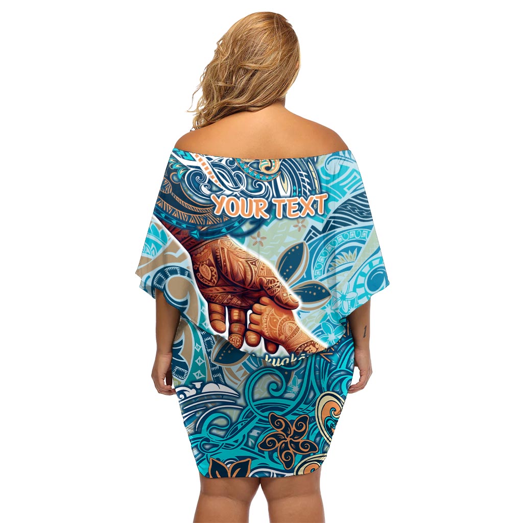 Hand in Hand - Vatertag - Polynesisches schulterfreies kurzes Kleid Blumen - Tribal-Blumenmuster - DT02