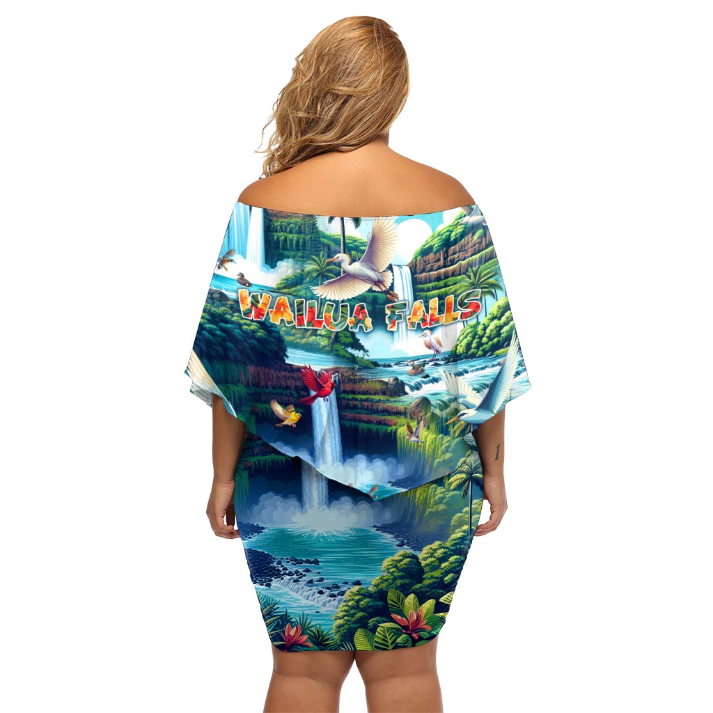 Wailua Falls Hawaii Schulterfreies Kurzes Kleid Blumen Kauai Natürliche Schönheit DT02