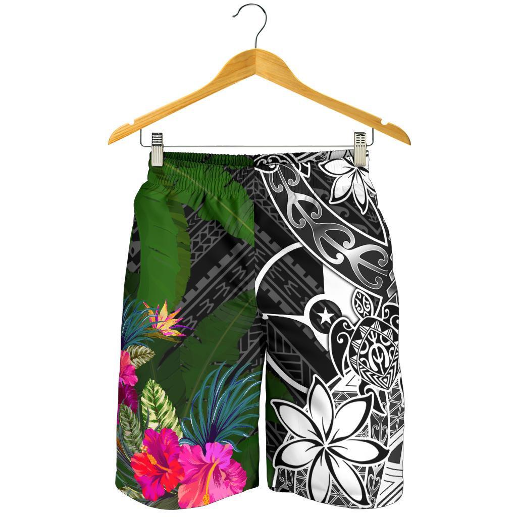 Yap Herren Bermuda Shorts - Schildkröte Plumeria Bananenblatt