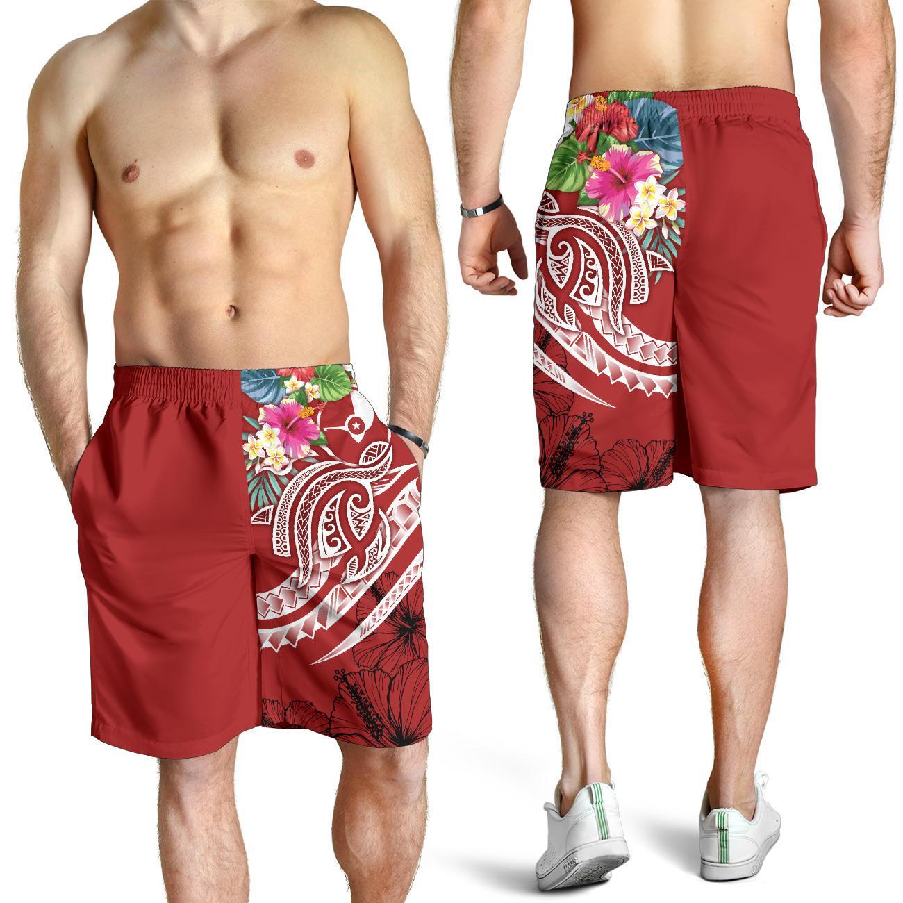 YAP Polynesian All Over Print Herren Bermuda Shorts - Summer Plumeria (Rot)