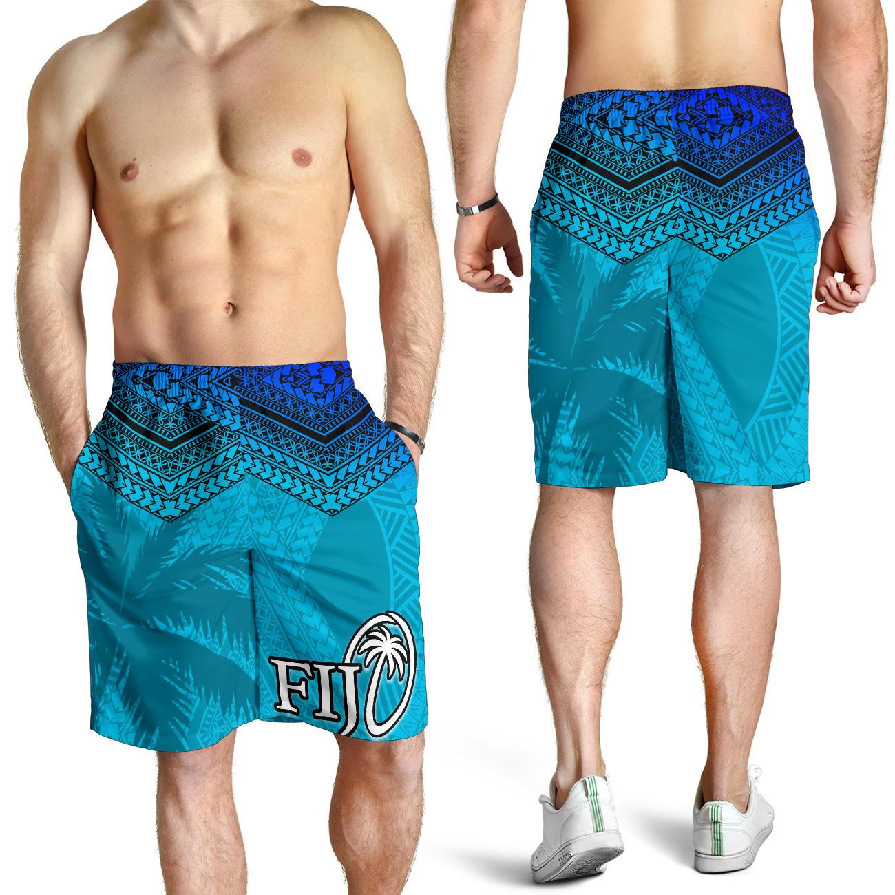 Fiji Rugby Polynesian All Over Print Herren Bermuda Shorts Blau