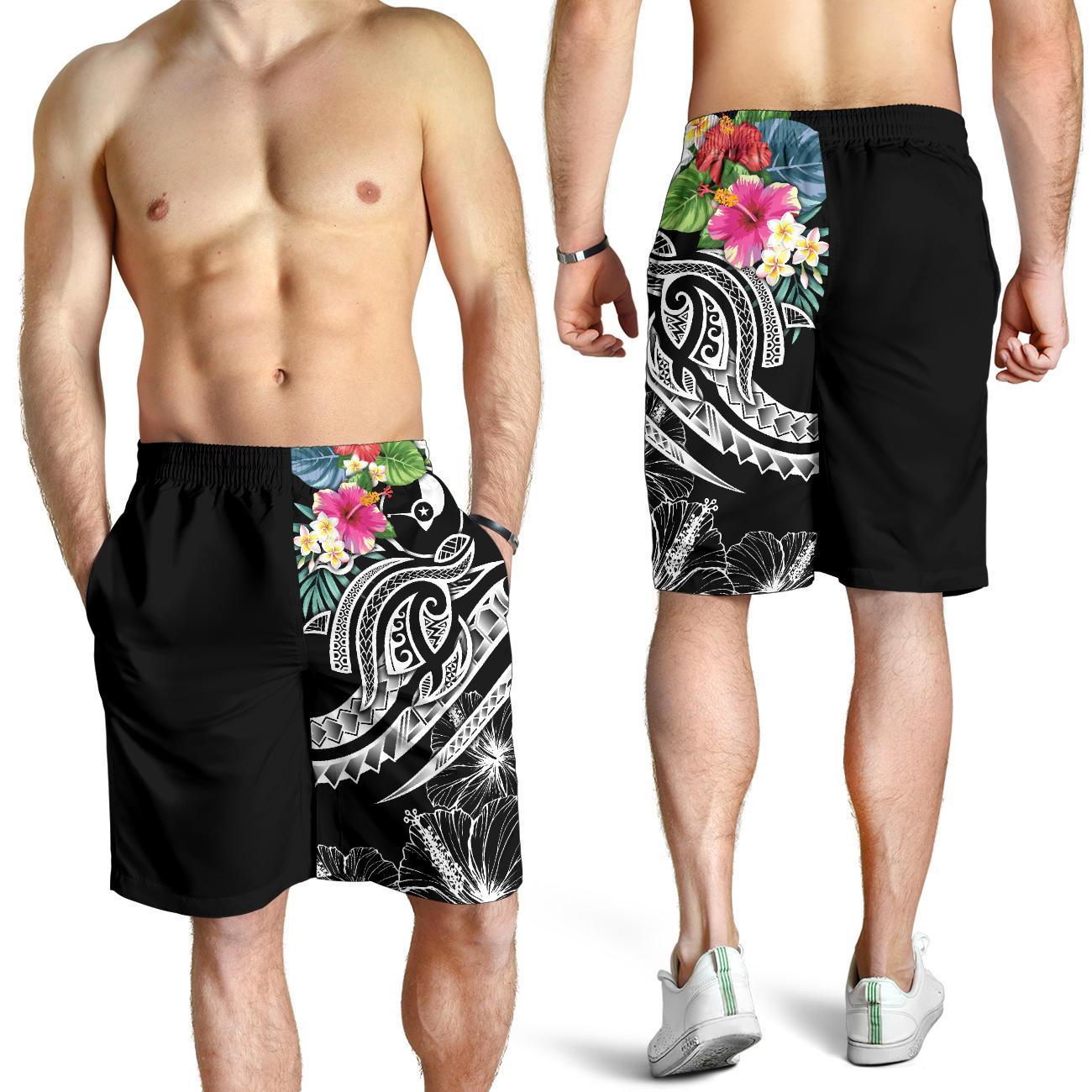 YAP Polynesian Herren Bermuda Shorts - Summer Plumeria (Schwarz)