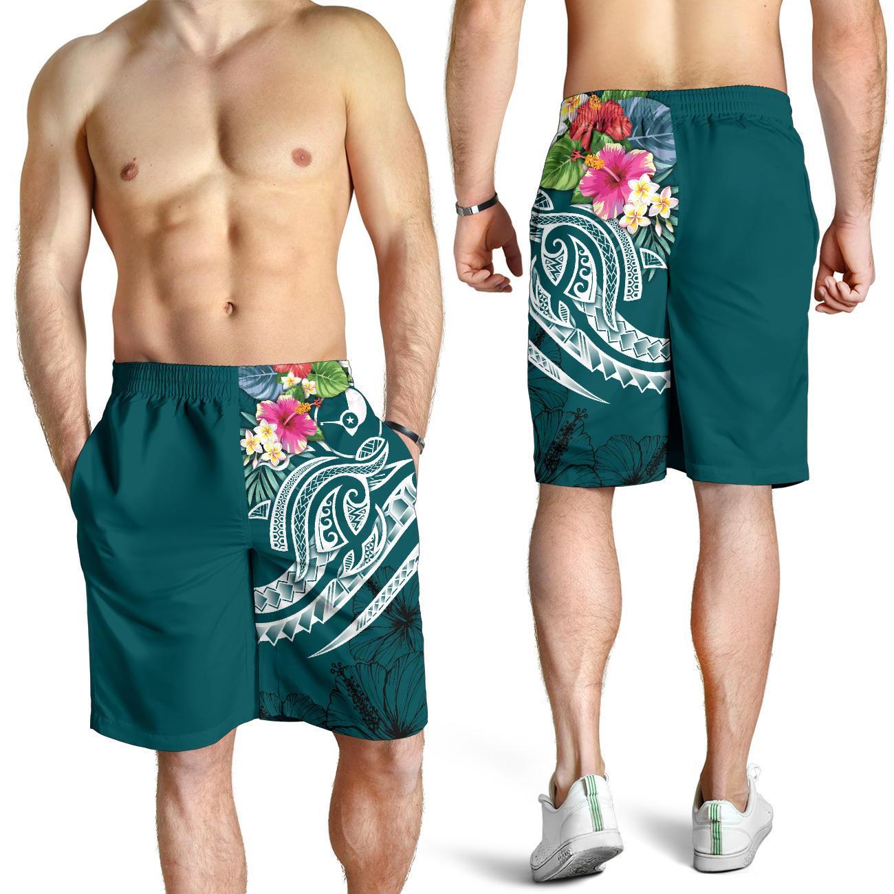 YAP Polynesian Herren Bermuda Shorts - Summer Plumeria (Türkis)