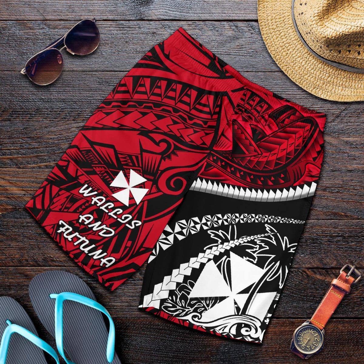 Wallis und Futuna Tapa Männer Bermudas Shorts Polynesian Shark Tattoo