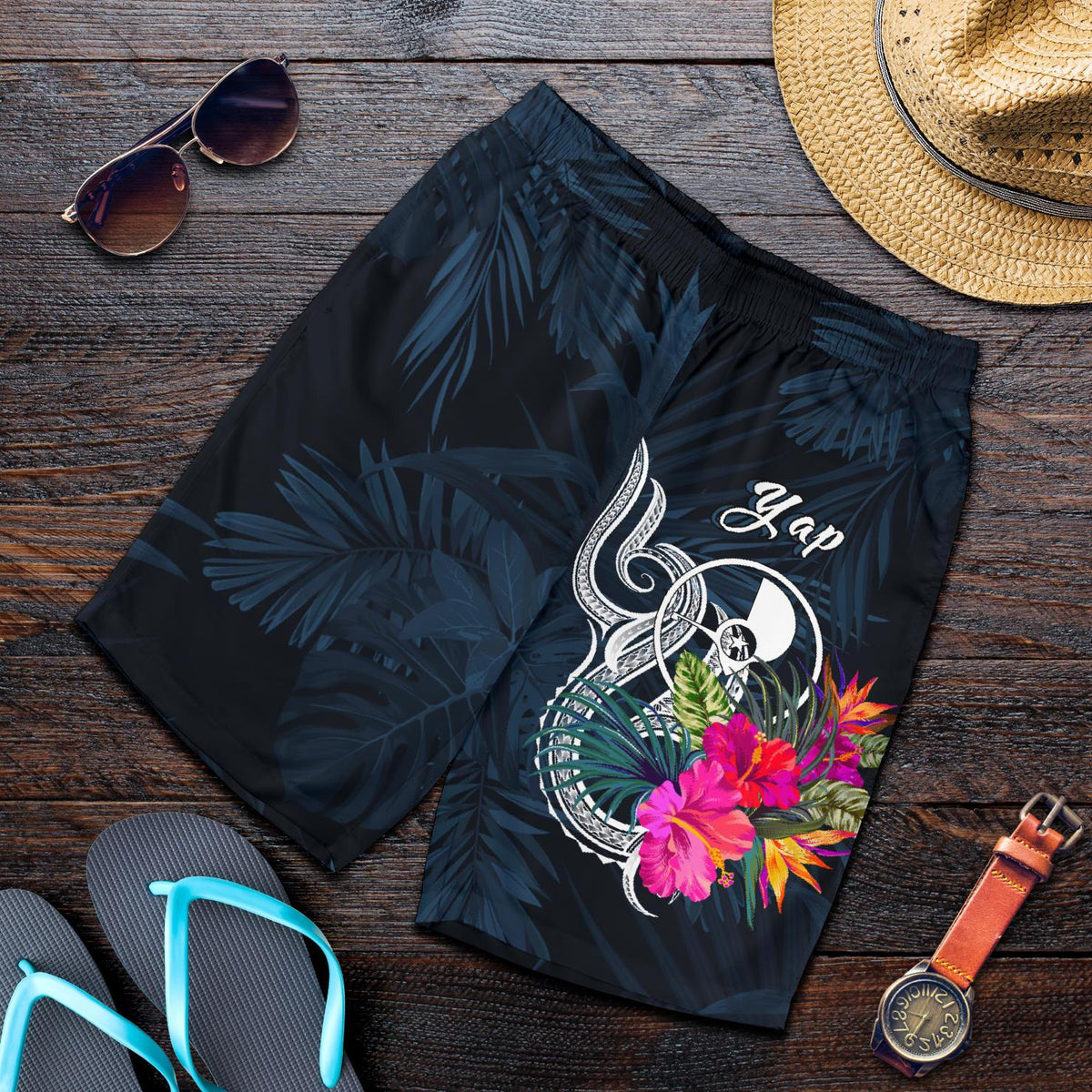 Yap Micronesia Herren Bermuda Shorts - Tropische Blume