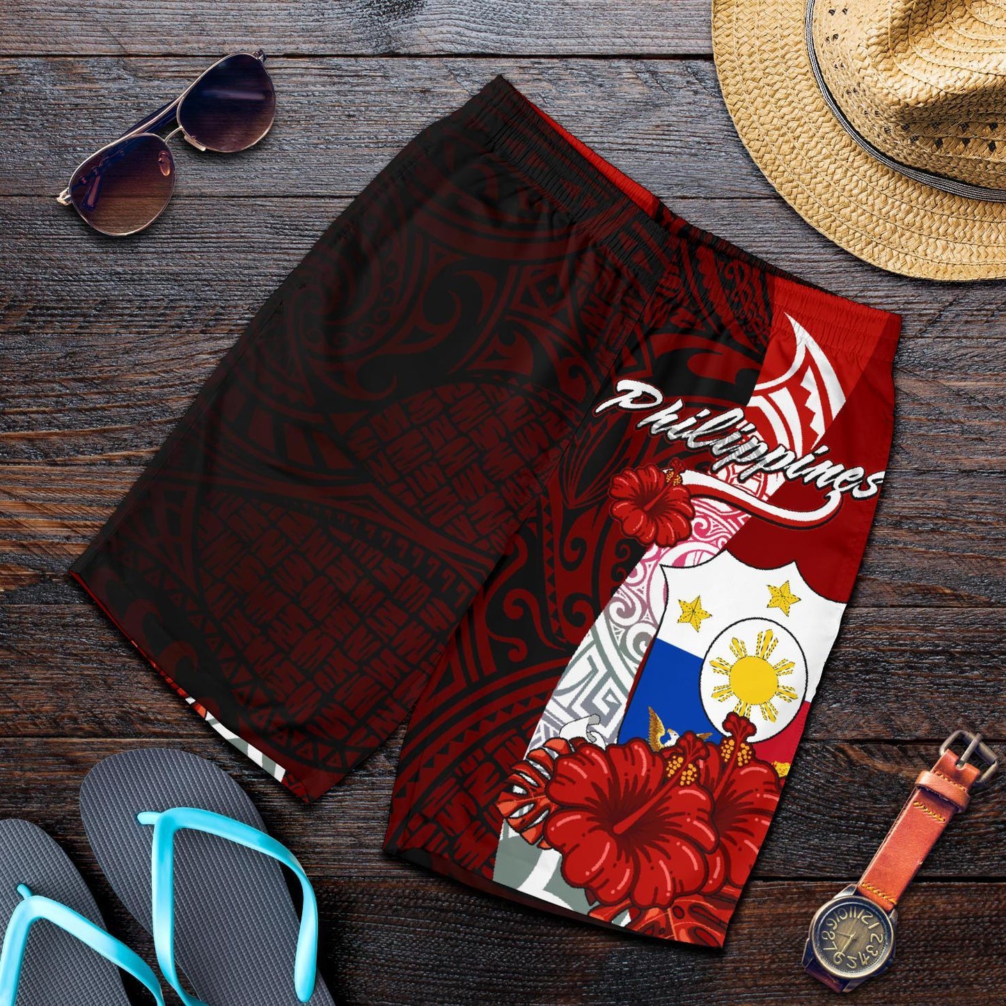 Philippinen Polynesische Herren Bermudas Shorts - Wappen mit Hibiskus