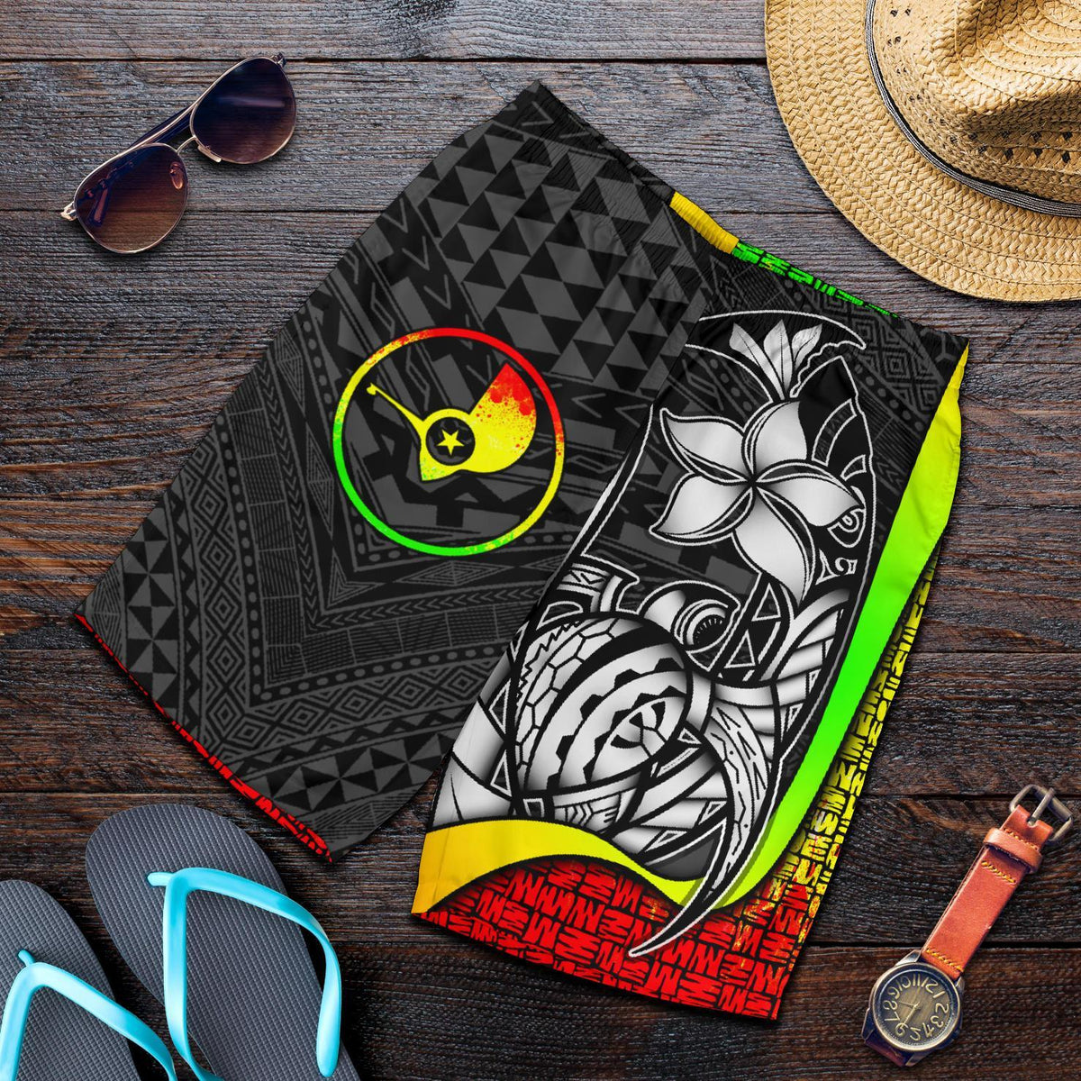 Yap Micronesian Herren Bermuda Shorts Reggae - Schildkröte mit Haken