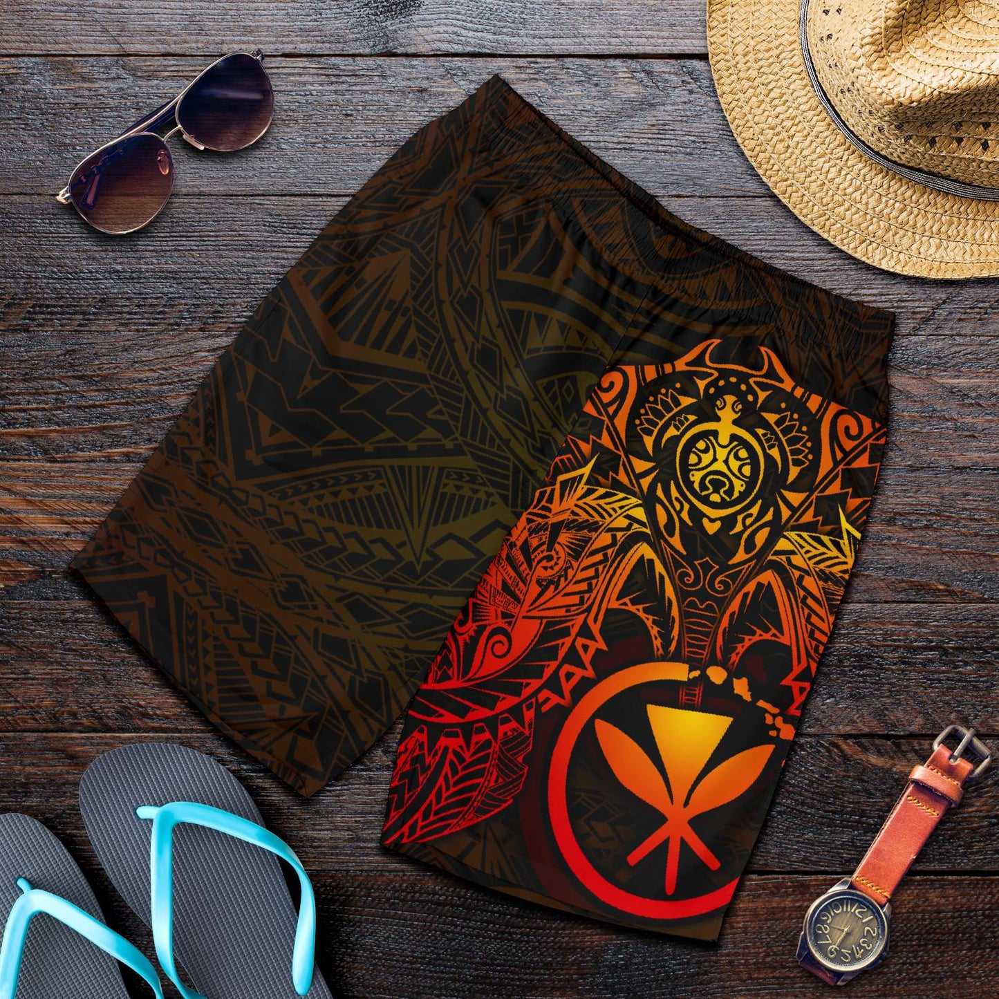 Polynesian Hawaii Bermudas Shorts (Herren) - Red Turtle Manta Ray