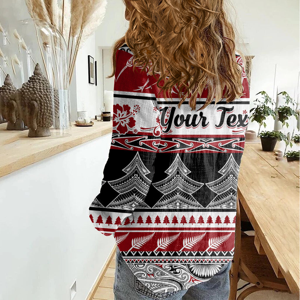 Benutzerdefinierte Neuseeland Weihnachten Frauen Casual Shirt Maori Meri Kirihimete Moko LT01